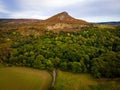 Aerial view of Roseberry Topping a distinctive hill in North Yorkshire, England. It is situated near Great Ayton and Newton under Royalty Free Stock Photo