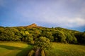 Aerial view of Roseberry Topping a distinctive hill in North Yorkshire, England. It is situated near Great Ayton and Newton under Royalty Free Stock Photo