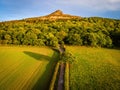 Aerial view of Roseberry Topping a distinctive hill in North Yorkshire, England. It is situated near Great Ayton and Newton under Royalty Free Stock Photo