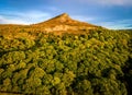 Aerial view of Roseberry Topping a distinctive hill in North Yorkshire, England. It is situated near Great Ayton and Newton under Royalty Free Stock Photo