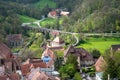 Aerial view of Rothenburg ob der Tauber in Germany with the Double Bridge