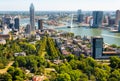 Aerial view of Rotterdam cityscape on Nieuwe Maas with Erasmus cable-stayed bridge