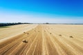 Aerial view Round Bales at the field