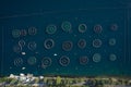 Aerial view of Round fish farms in the sea