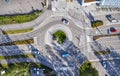 Aerial view of the roundabout. The cars moving on the roundabout. Espoo, Finland