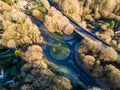Aerial view of a roundabout (traffic circle) in winter Royalty Free Stock Photo