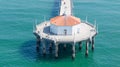 aerial view of Roundhouse Aquarium located at the dead end of Manhattan Beach Pier