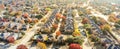 Aerial view row of new house with cul-de-sac dead-end and bright orange color fall foliage near Dallas Royalty Free Stock Photo