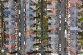 Aerial view of rows of terraced houses and back yards