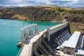 Aerial view of the Roxburgh Dam hydroelectric power plant on the Clutha River, New Zealand Royalty Free Stock Photo