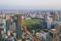 Aerial view of The Royal Bangkok Sports Club in Ratchadamri district, Bangkok Downtown Skyline. Thailand. Financial district in