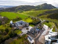 Aerial view of Royal mile end and Arthurs seat in Edinburgh