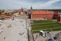 Aerial view of the Royal palace, Sigismund column, and the historical buildings in Warsaw