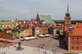 Aerial view of the Royal palace, Sigismund column, and the historical buildings in Warsaw