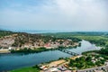 Aerial view from Rozafa Castle to Buna river valley and Ura e Vjeter e Bunes Royalty Free Stock Photo