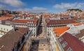 Aerial view of Rua Augusta Street in the Baixa District of Lisbon, Portugal. The most cosmopolitan street of the capital is a Royalty Free Stock Photo