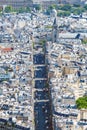 Aerial view of Rue de Rennes and Saint-Germain-des-Pres Abbey in Paris, France