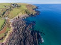 Aerial view of rugged Cornwall Coastline Royalty Free Stock Photo