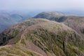 Aerial view of rugged, mountainous scenery Scafell Pike and Great End, Lake District, England