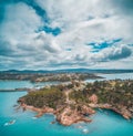 Aerial view of rugged ocean coastline near Eden, NSW, Australia.