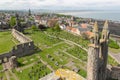 Aerial view ruin and graveyard Cathedral of St Andrews, Scotland
