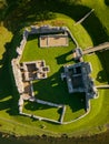 Aerial view of a ruined Norman conquest era castle in Wales Ogmore Castle Royalty Free Stock Photo
