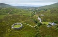 Drone aerial view of ruined Staigue stone fort Iveragh peninsula in County Kerry, Ireland