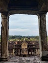 Aerial view of ruins of Angkor Wat castle