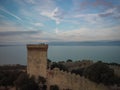 Aerial view of ruins of Castillo del Leone castle Castiglione del Lago in Umbria, Italy