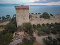 Aerial view of ruins of Castillo del Leone castle Castiglione del Lago in Umbria, Italy