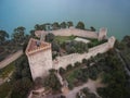 Aerial view of ruins of Castillo del Leone castle Castiglione del Lago in Umbria, Italy