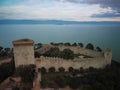 Aerial view of ruins of Castillo del Leone castle Castiglione del Lago in Umbria, Italy