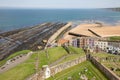 Aerial view ruin cathedral near coast St Andrews, Scotland