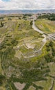 Aerial view of Ruins of the Inca fortress of Puka Pukara outside of Cusco, Peru Royalty Free Stock Photo