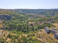 Aerial view of Ruins of medieval fortificated city of Cherven, Bulgaria