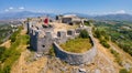 Aerial view of the ruins of the Rozafa Castle located in the city of Shkoder in Albania Royalty Free Stock Photo