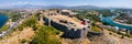 Aerial view of the ruins of the Rozafa Castle located in the city of Shkoder in Albania Royalty Free Stock Photo