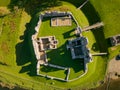 Aerial view of the ruins of the 12th century Ogmore Castle, Wales Royalty Free Stock Photo