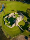 Aerial view of the ruins of the 12th century Ogmore Castle, Wales Royalty Free Stock Photo