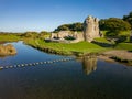 Aerial view of the ruins of the 12th century Ogmore Castle, Wales Royalty Free Stock Photo