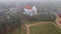 Aerial view of ruins of Tower Shchitovka, Mindovg Castle and Farnese Church in Novogrudok Royalty Free Stock Photo
