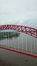 Aerial view of Rumpiang Bridge over the Barito River in South Kalimantan Royalty Free Stock Photo