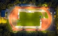 Aerial view of running track at night Royalty Free Stock Photo