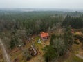 Aerial view of a rural farmstead situated in a wooded area Royalty Free Stock Photo