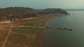 Aerial view of rural scene of Krasiew Dam Suphanburi Thailand