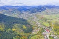 Aerial view of rural village scene during autumn Royalty Free Stock Photo