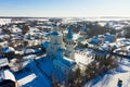 Aerial view of Venyov townscape with temple complex of former Epiphany monastery