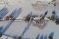 Aerial view of russian winter landscape with long shadows Top view Royalty Free Stock Photo