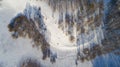 Aerial view of russian winter landscape with long shadows Top view Royalty Free Stock Photo