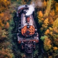 Aerial View of Rusty Train in Untamed Forest. Generative ai